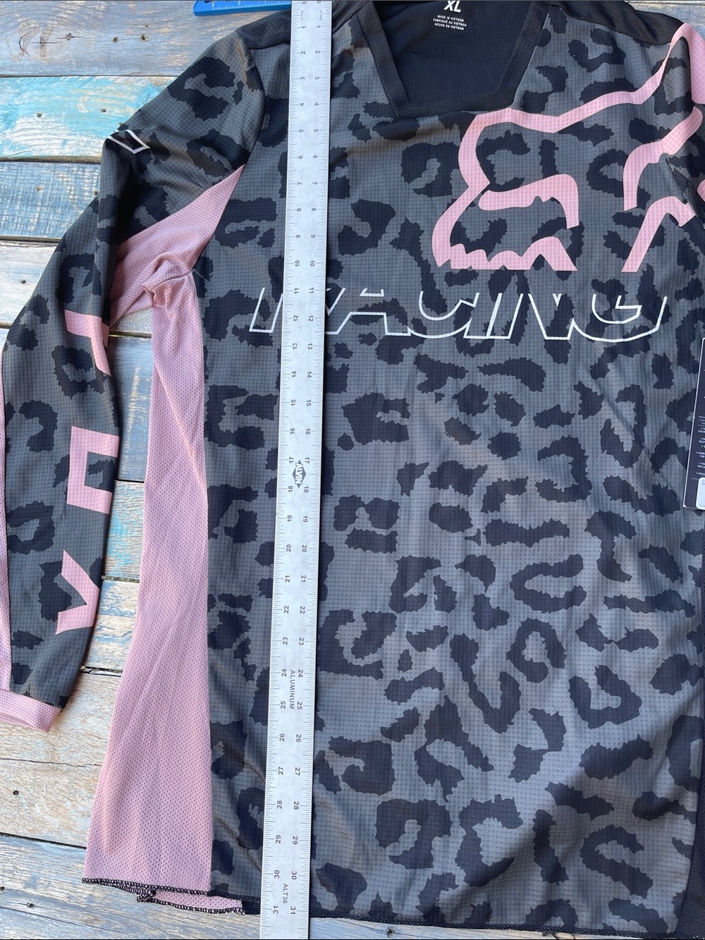 Fox 180 Skew Jersey Women’s Long-Sleeve Racing Jersey - Black & Pink Leopard - Picture 9 of 10